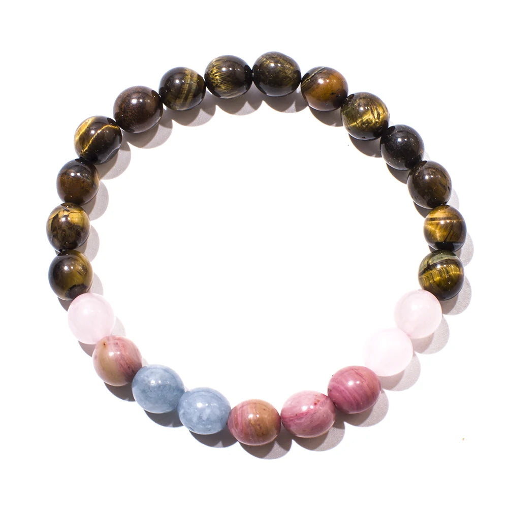 108 Mala Necklace | Tiger's Eye, Rose Quartz, and Aquamarine Beads