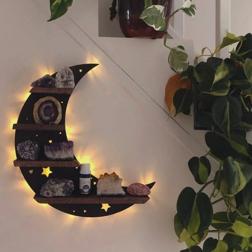 Moon Shaped Crystal Shelf with Light