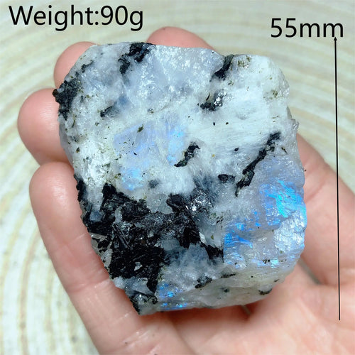 White Moonstone with Blue Flash and Sparkling Tourmaline