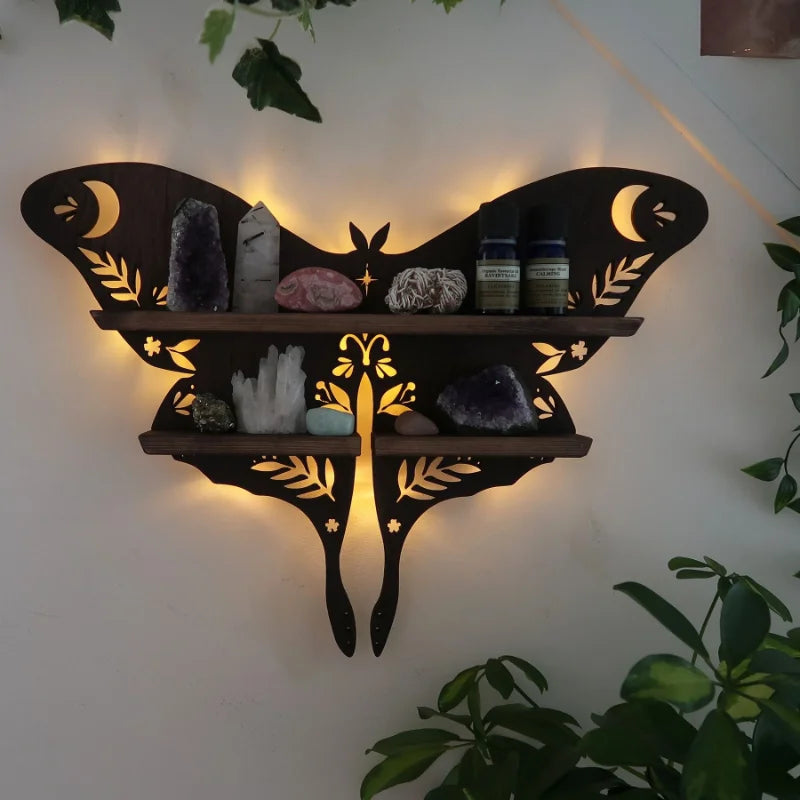 Moon Shaped Crystal Shelf with Light