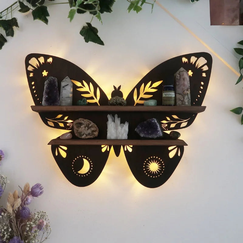 Moon Shaped Crystal Shelf with Light