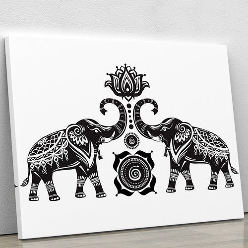 Stylized Elephants & Lotus Flower Canvas Print or Poster