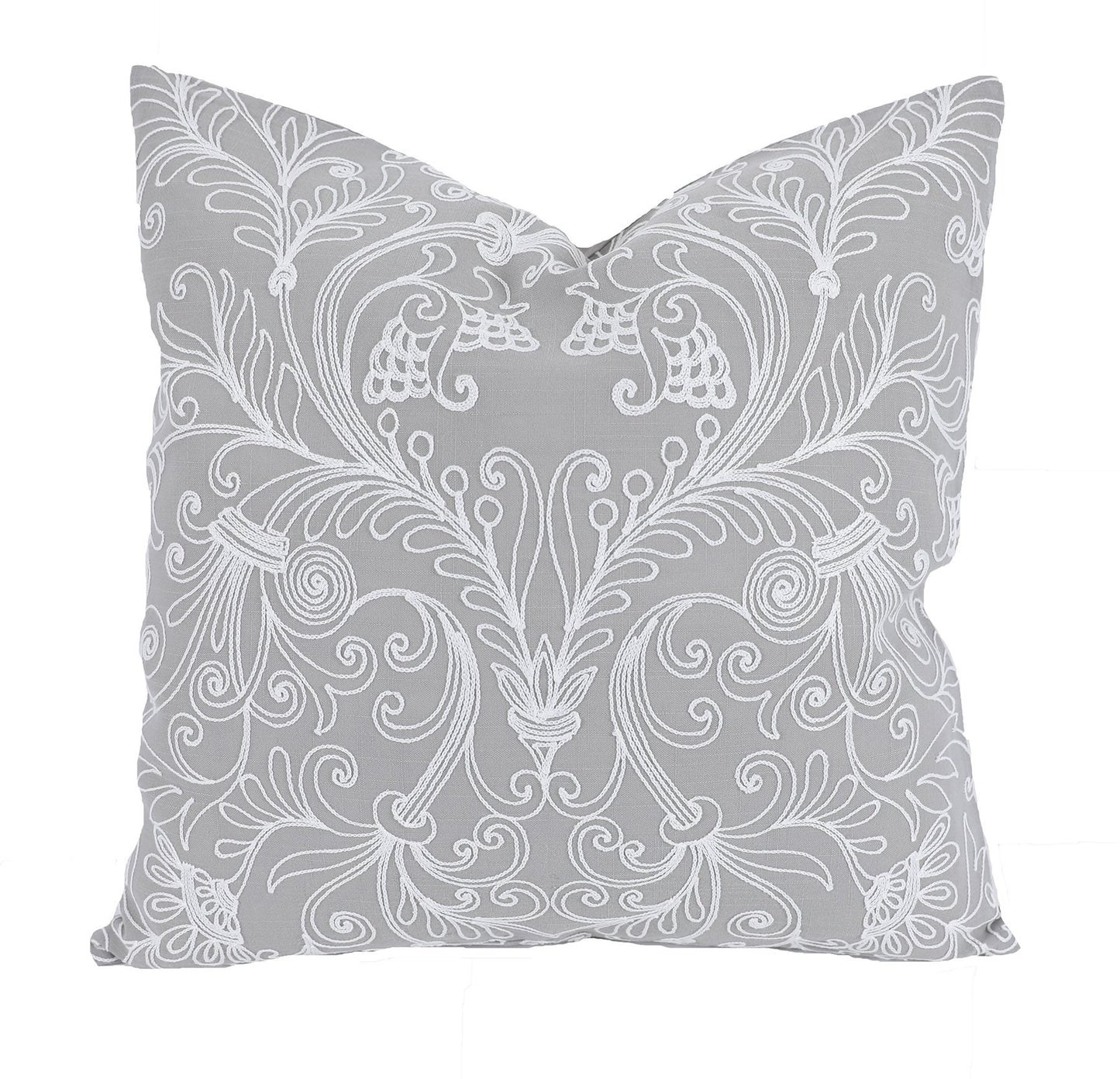 Jacquard Crewel Embroidered Pillow – 20" x 20" with Feather Insert