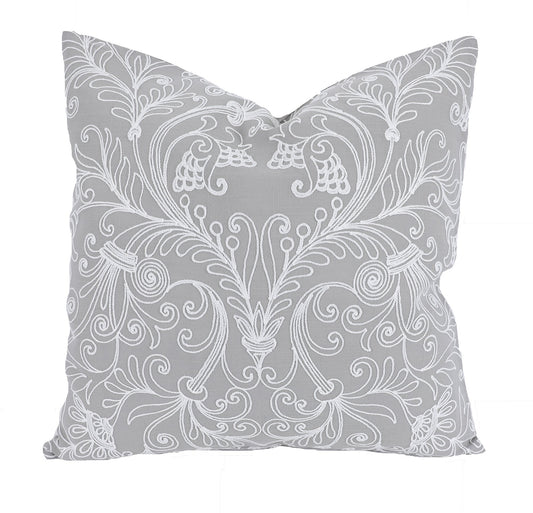 Jacquard Crewel Embroidered Pillow – 20" x 20" with Feather Insert