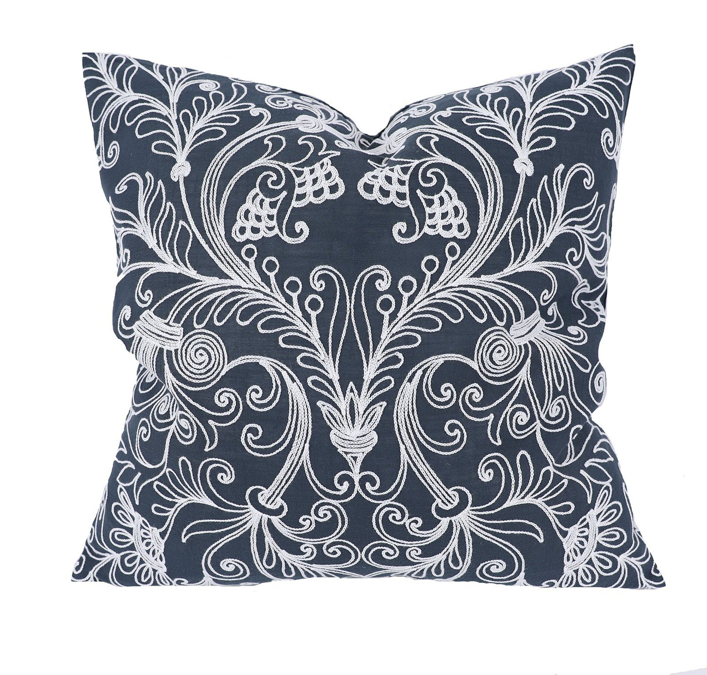Jacquard Crewel Embroidered Pillow – 20" x 20" with Feather Insert