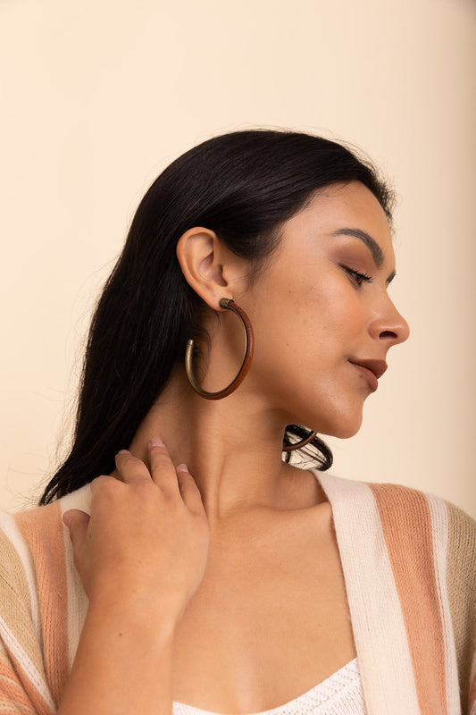Bohemian Charm Leather & Brass Hoop Earrings