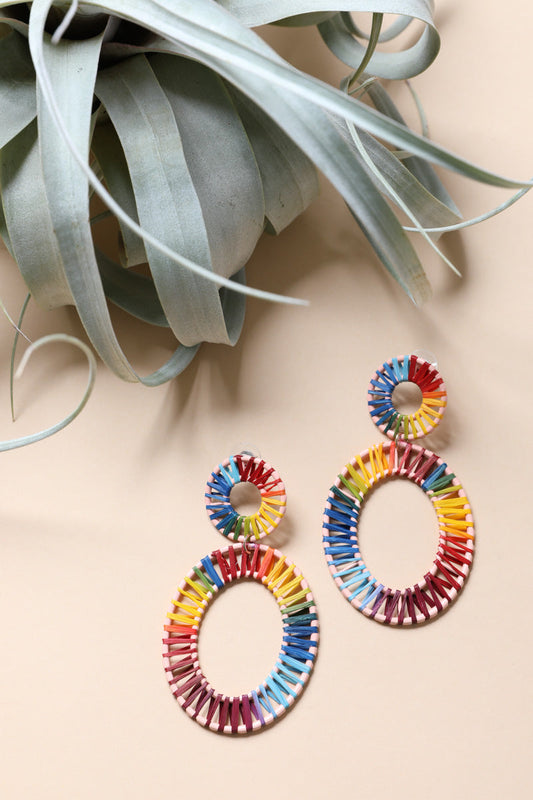 Raffia Hoop Statement Earrings – Colorful Boho Vibes