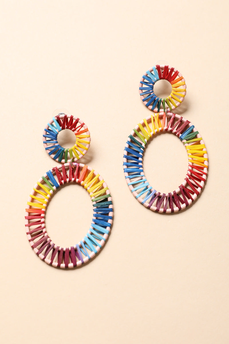 Raffia Hoop Statement Earrings – Colorful Boho Vibes