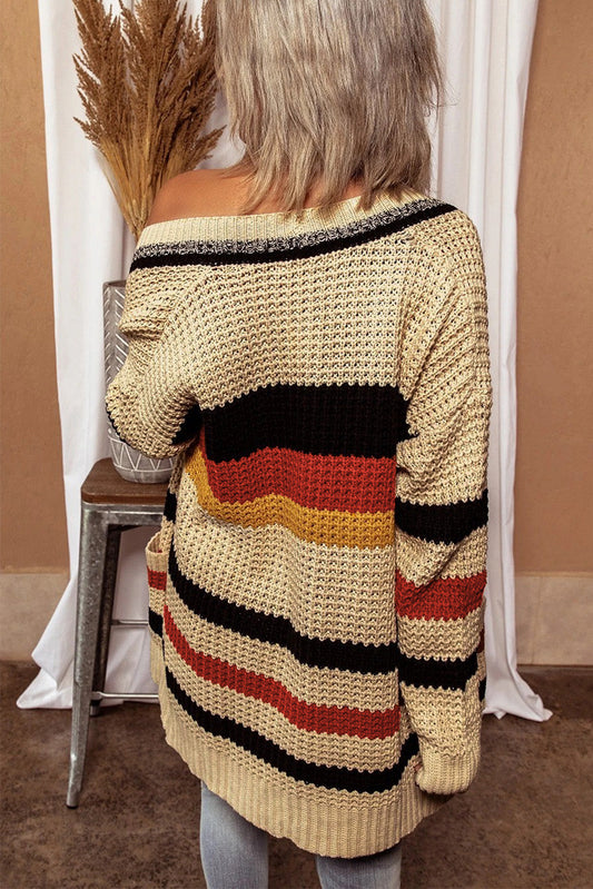 Striped Open Front Boho Knit Cardigan – Effortless Layering with Bohemian Charm