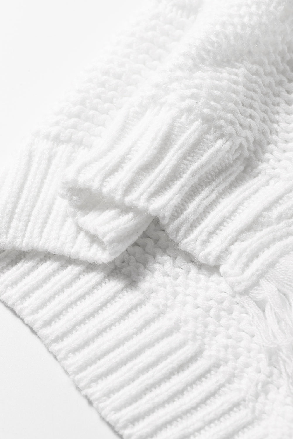 White Fringed Open Front Pocketed Long Cardigan – Effortless Boho Elegance