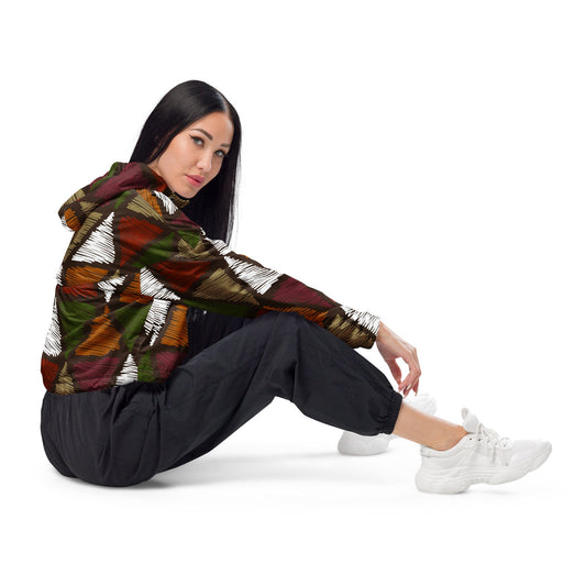 Women's Cropped Windbreaker Boho Jacket – Vibrant Tribal Style Meets Function