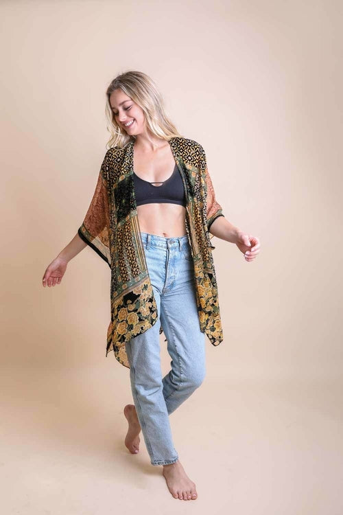 Bohemian Burnout Velvet Kimono – Luxe Layers with Bold Boho Flair