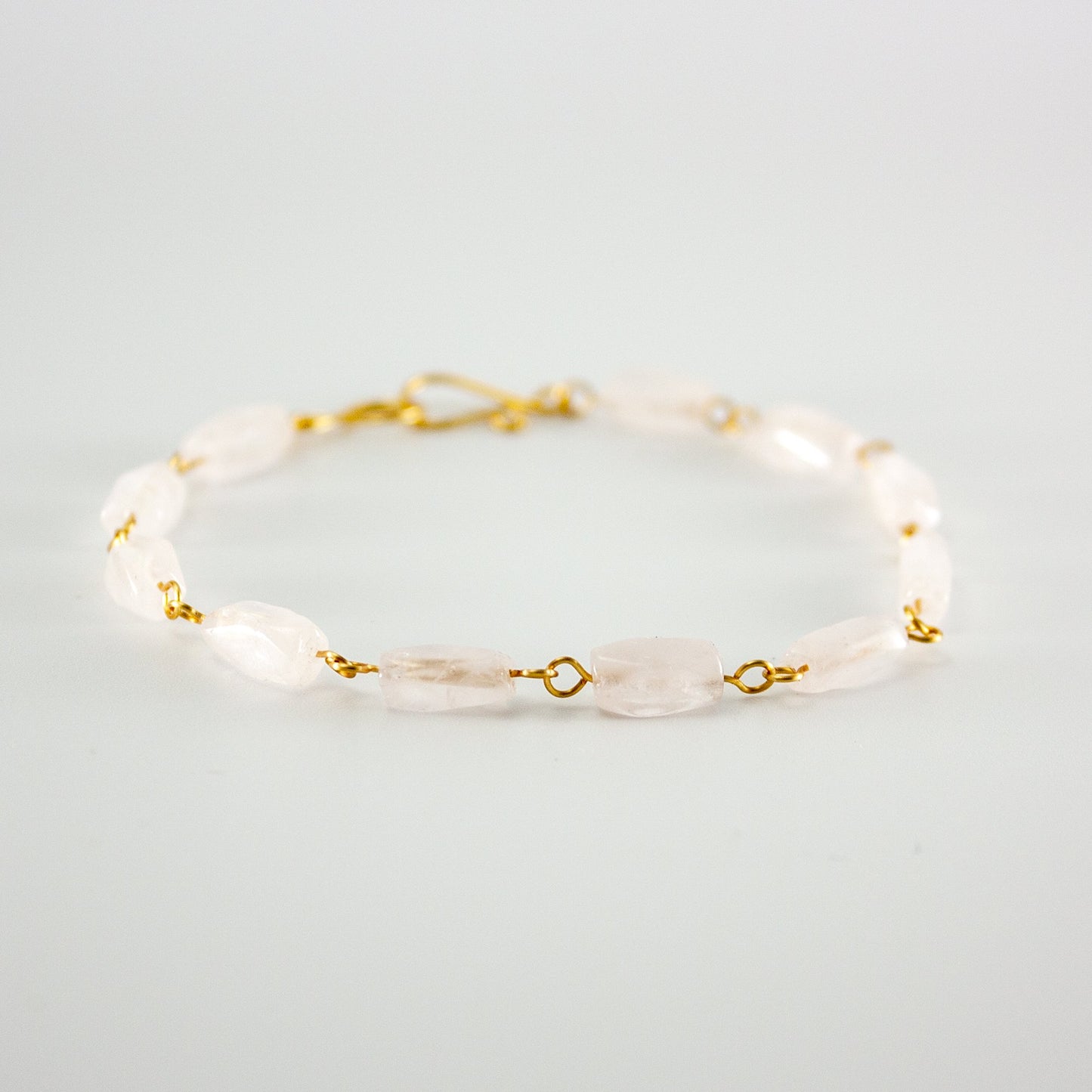 Rose Quartz Rectangular Gold Link Bracelet