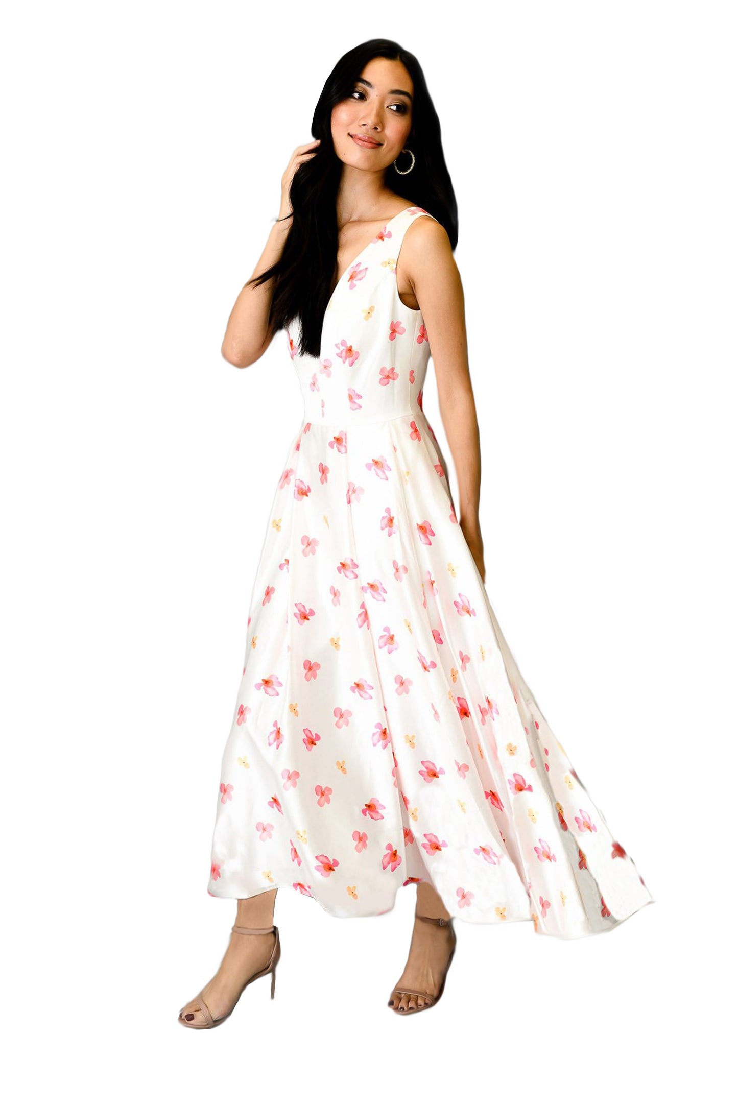 Women's Formal Floral Midi Boho Dress – "Spring Sweep" Shoulderless Elegance