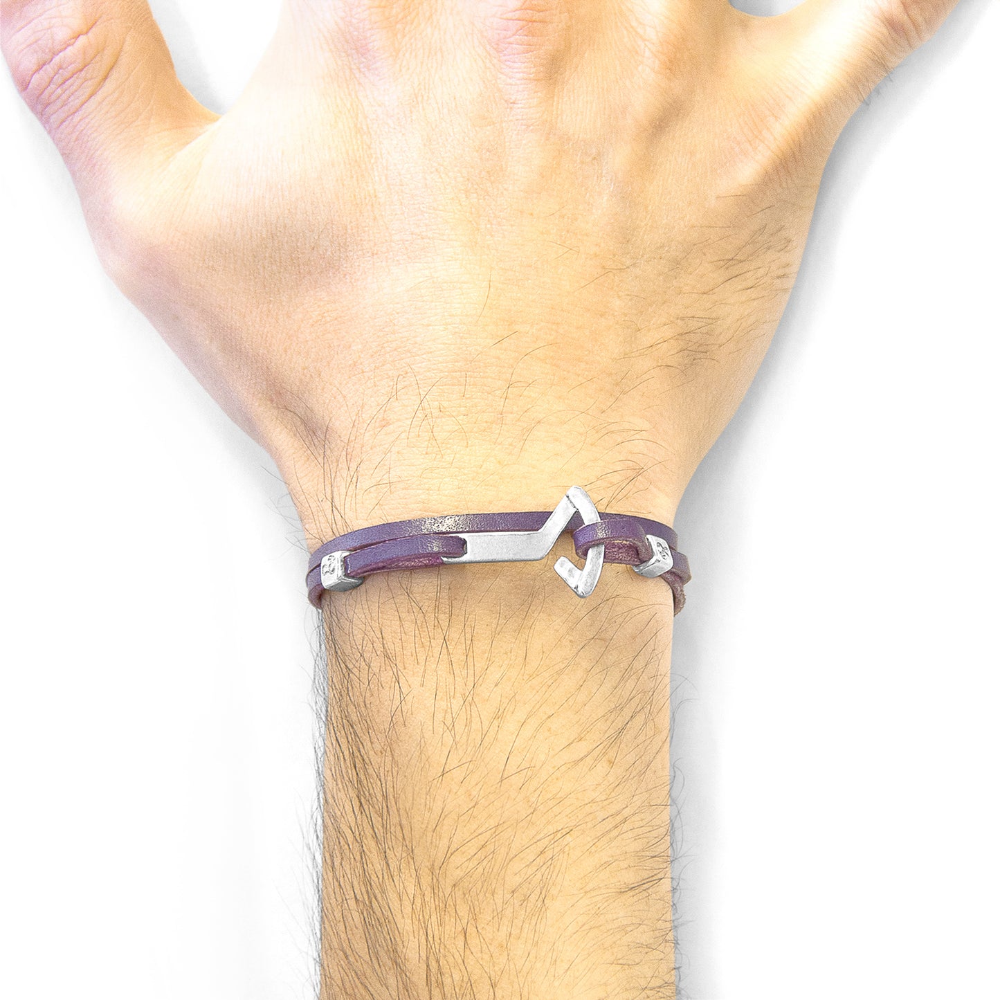 Purple Flyak Anchor Silver and Leather Bracelet
