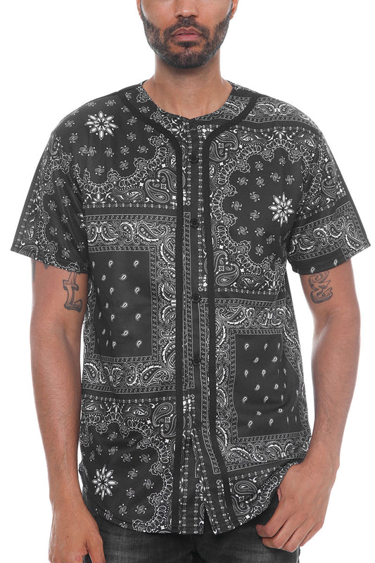 Paisley Print Baseball Jersey – Sporty Boho Button-Up