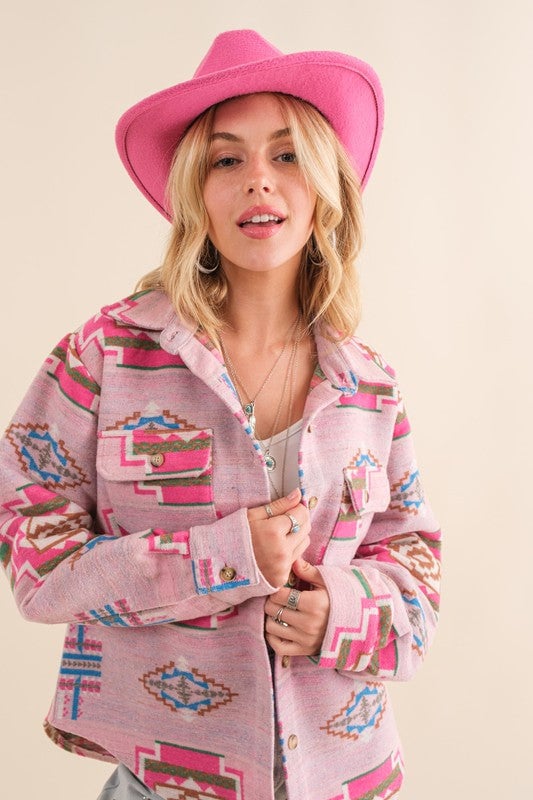Pink Jacquard Aztec Bohemian Jacket – Vibrant Boho-Chic Style