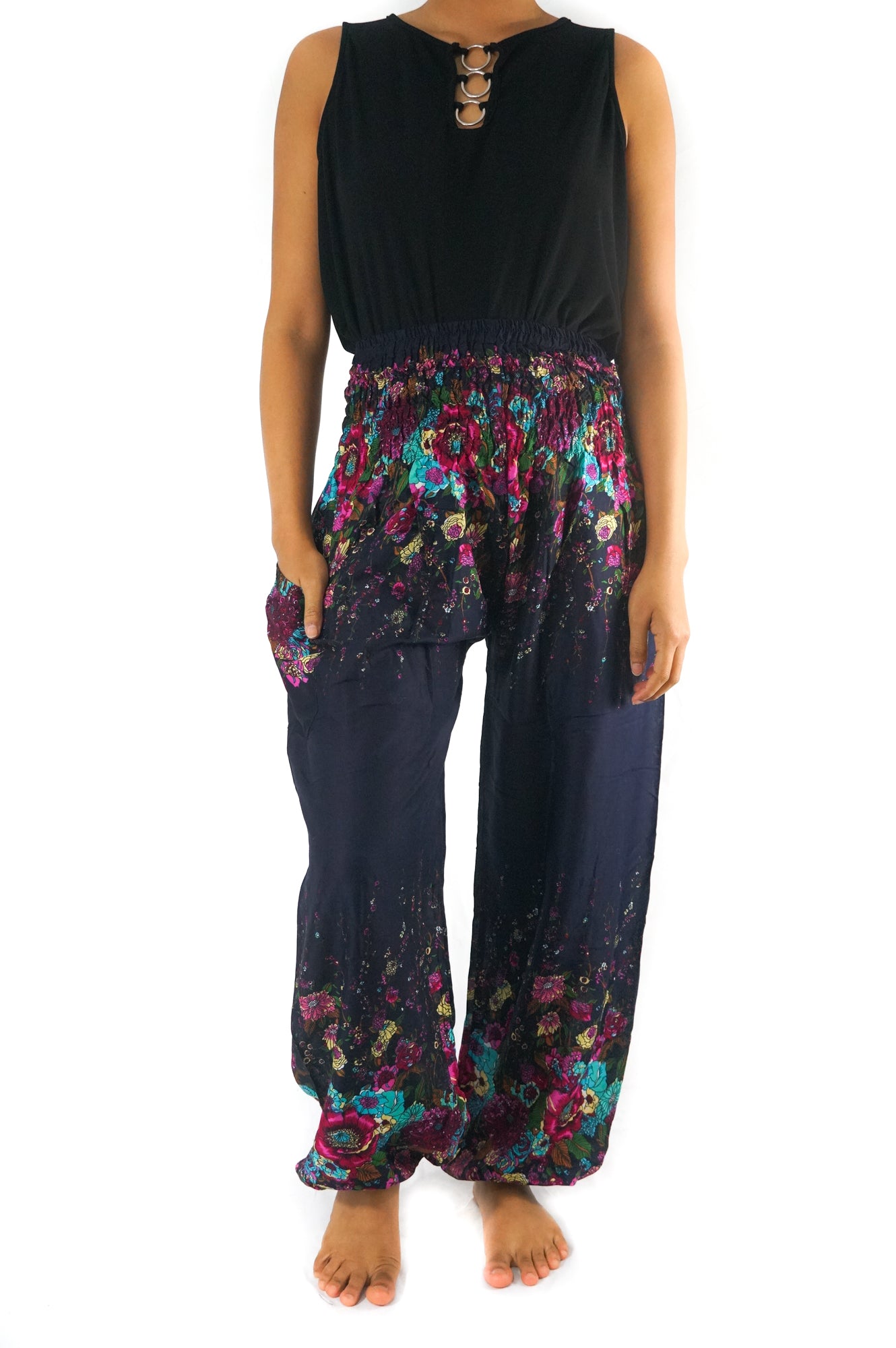 Blue Floral Harem Pants – Boho Loose & Breathable Rayon Pants