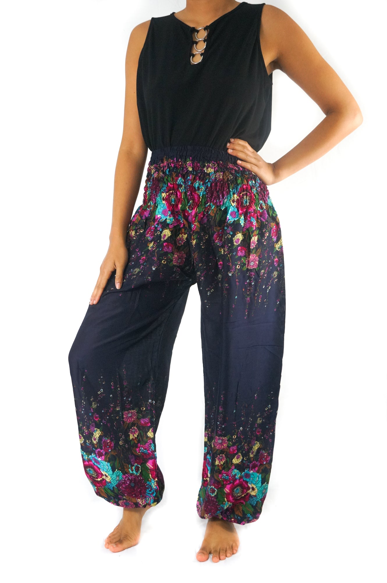Blue Floral Harem Pants – Boho Loose & Breathable Rayon Pants
