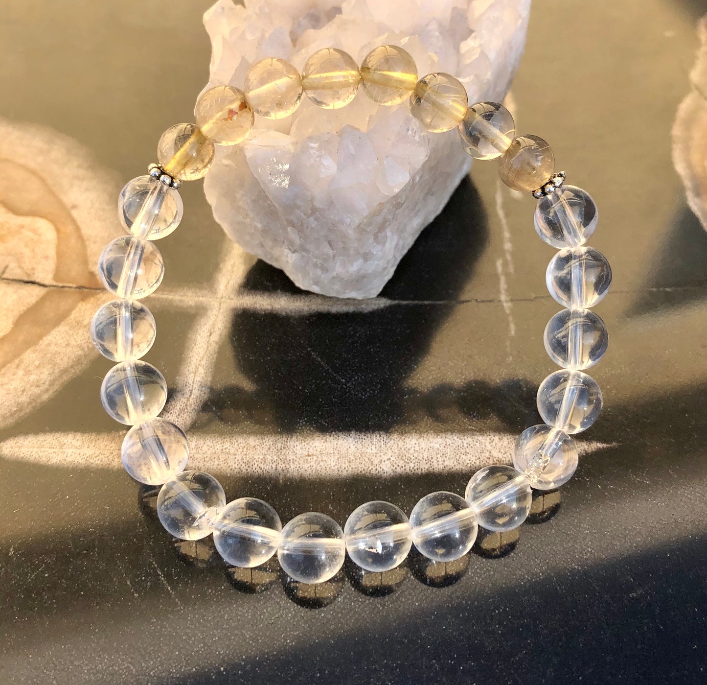 Citrine Rutilated & Crystal Quartz Stretch Bracelet – Joyful Abundance & Clarity