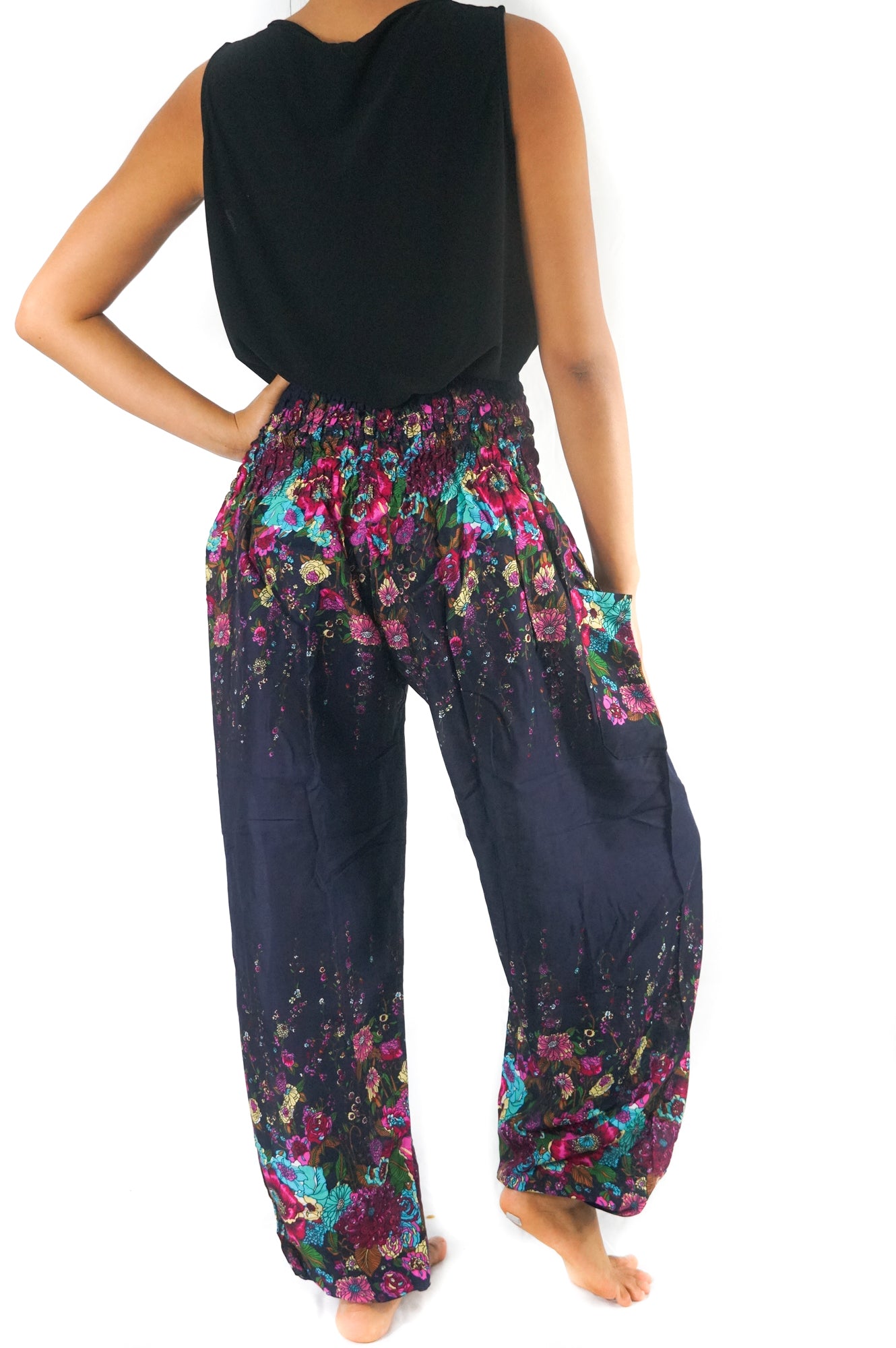 Blue Floral Harem Pants – Boho Loose & Breathable Rayon Pants