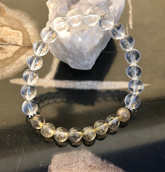 Citrine Rutilated & Crystal Quartz Stretch Bracelet – Joyful Abundance & Clarity