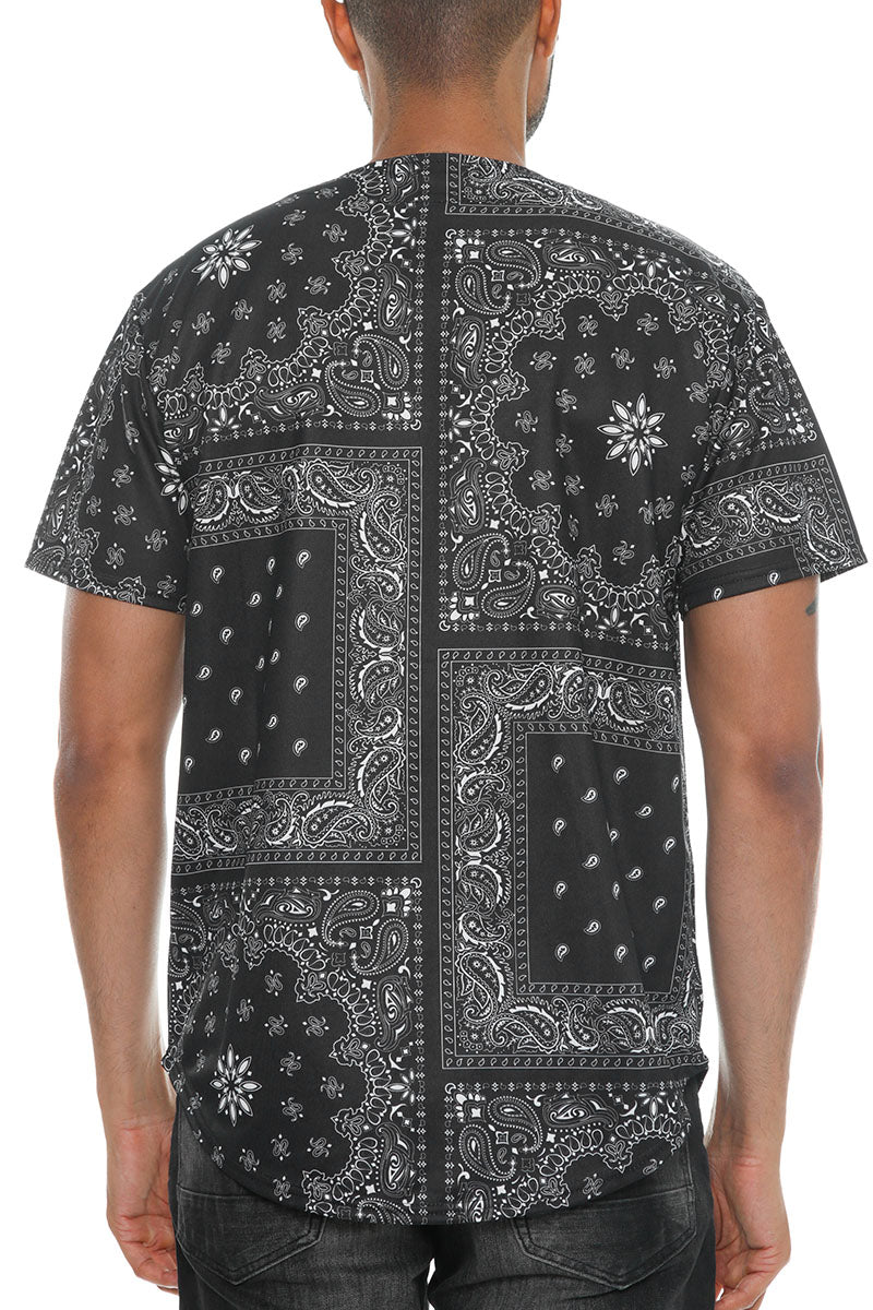 Paisley Print Baseball Jersey – Sporty Boho Button-Up