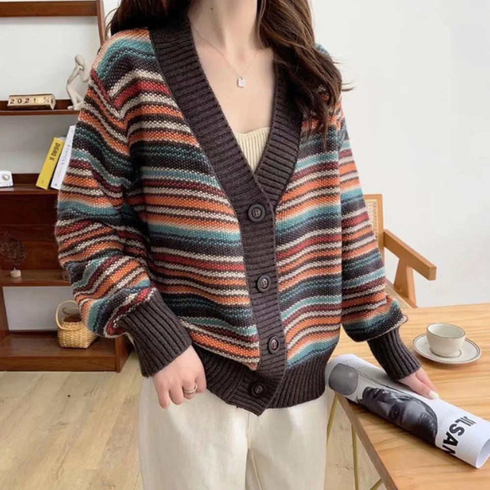 Button Down Boho Striped Cardigan – Women's Bohemian Cardigan