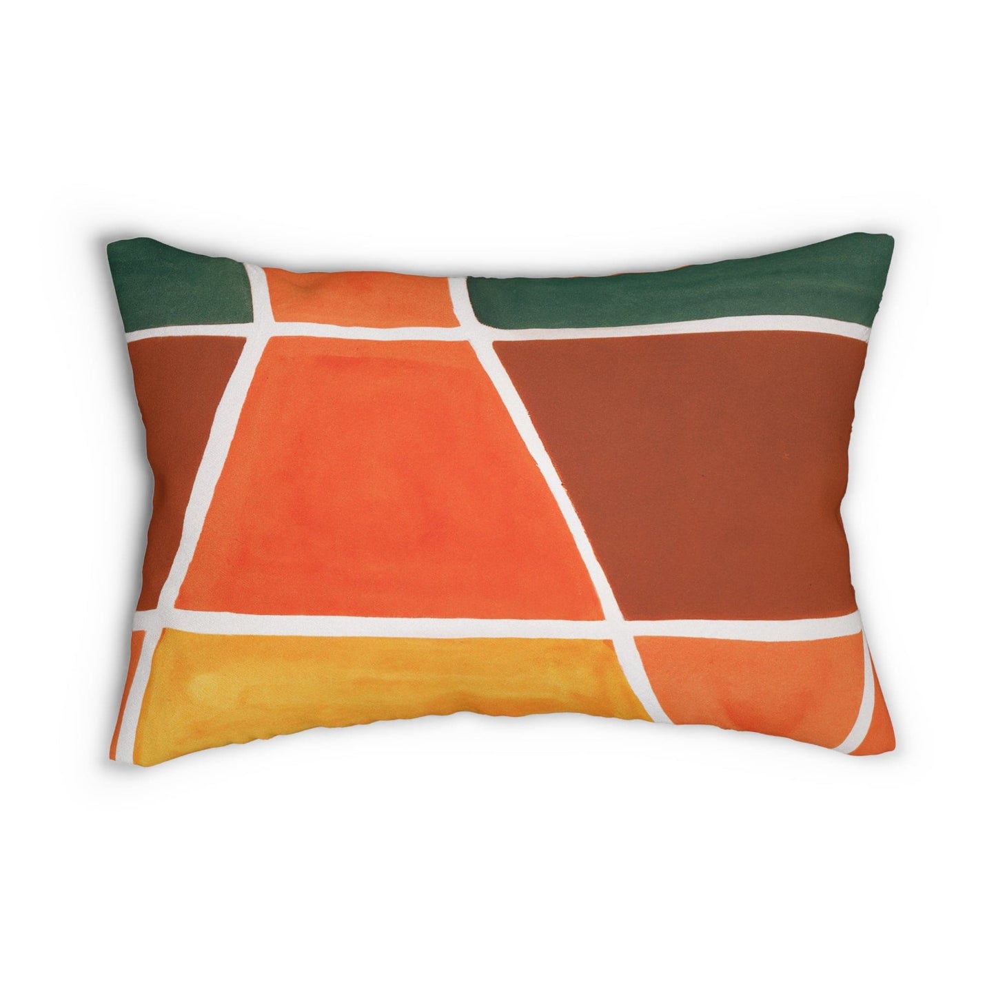 Decorative Lumbar Throw Pillow – Boho Orange, Green & Yellow Pattern