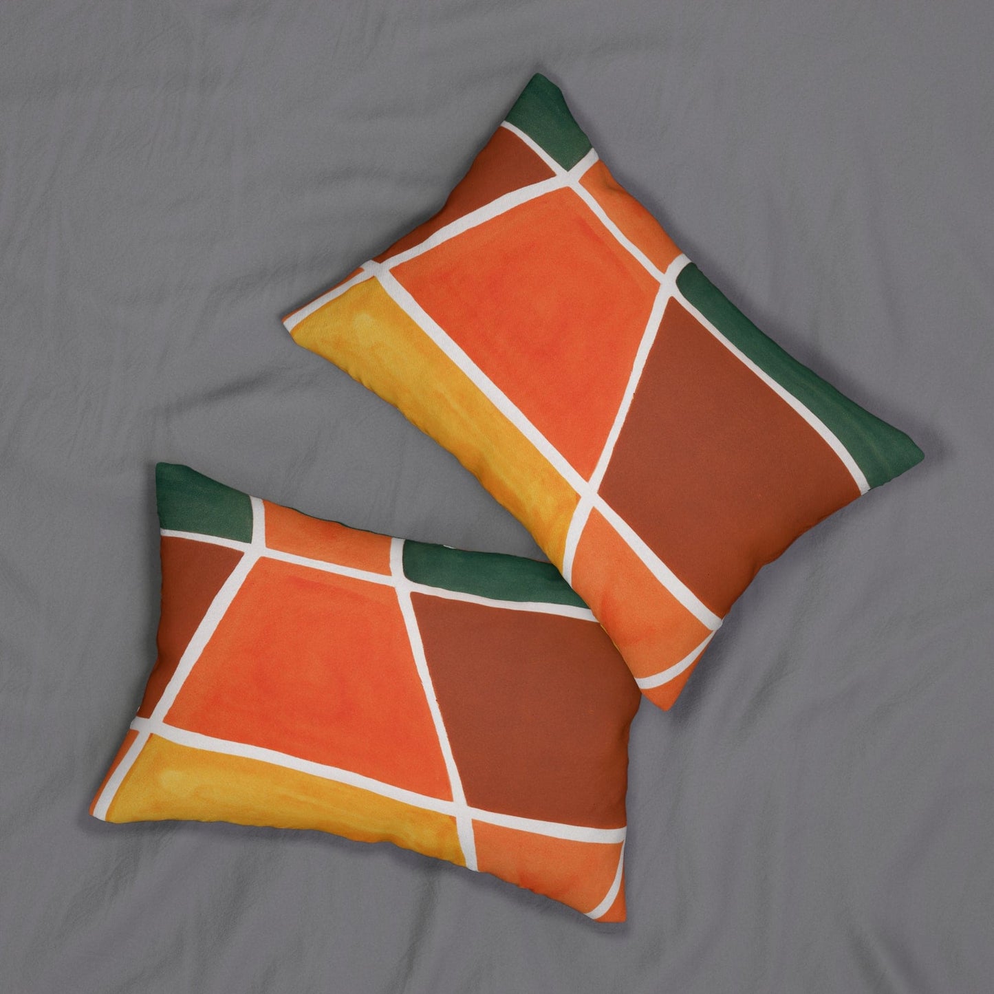 Decorative Lumbar Throw Pillow – Boho Orange, Green & Yellow Pattern