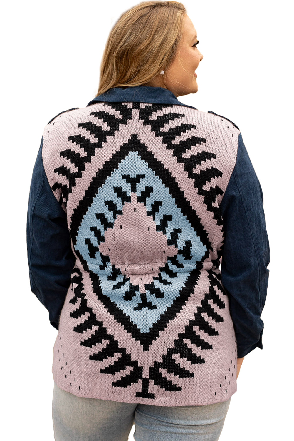 Corduroy Jacquard Knit Aztec Boho Jacket – Plus Size Western Charm
