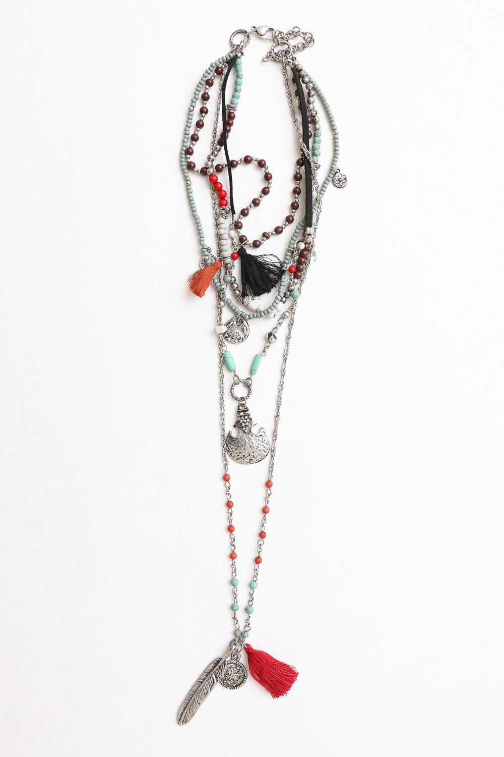 Feather Fringe Multi-Layered Boho Necklace