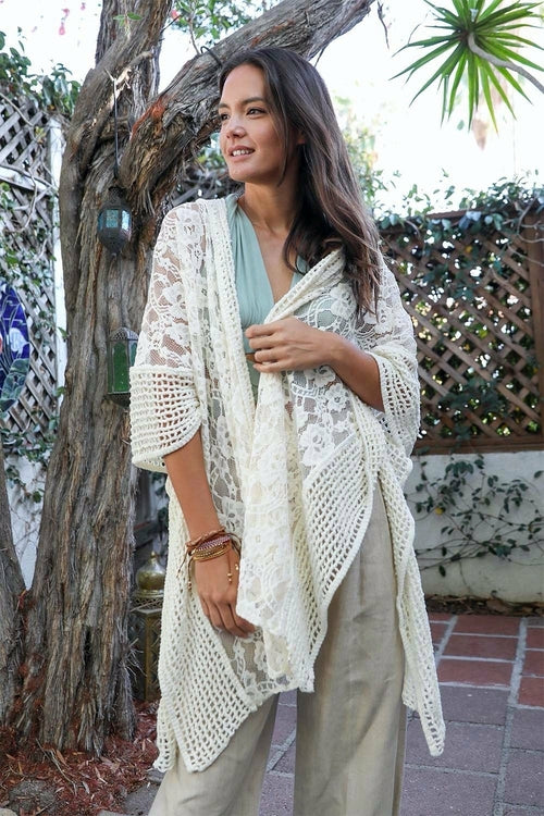 Floral Grid Pattern Boho Kimono – Lightweight Bohemian Elegance for Every Season