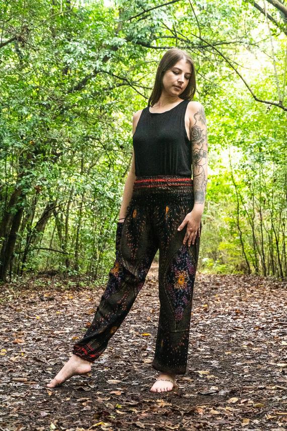 Black Peacock Harem Boho Pants