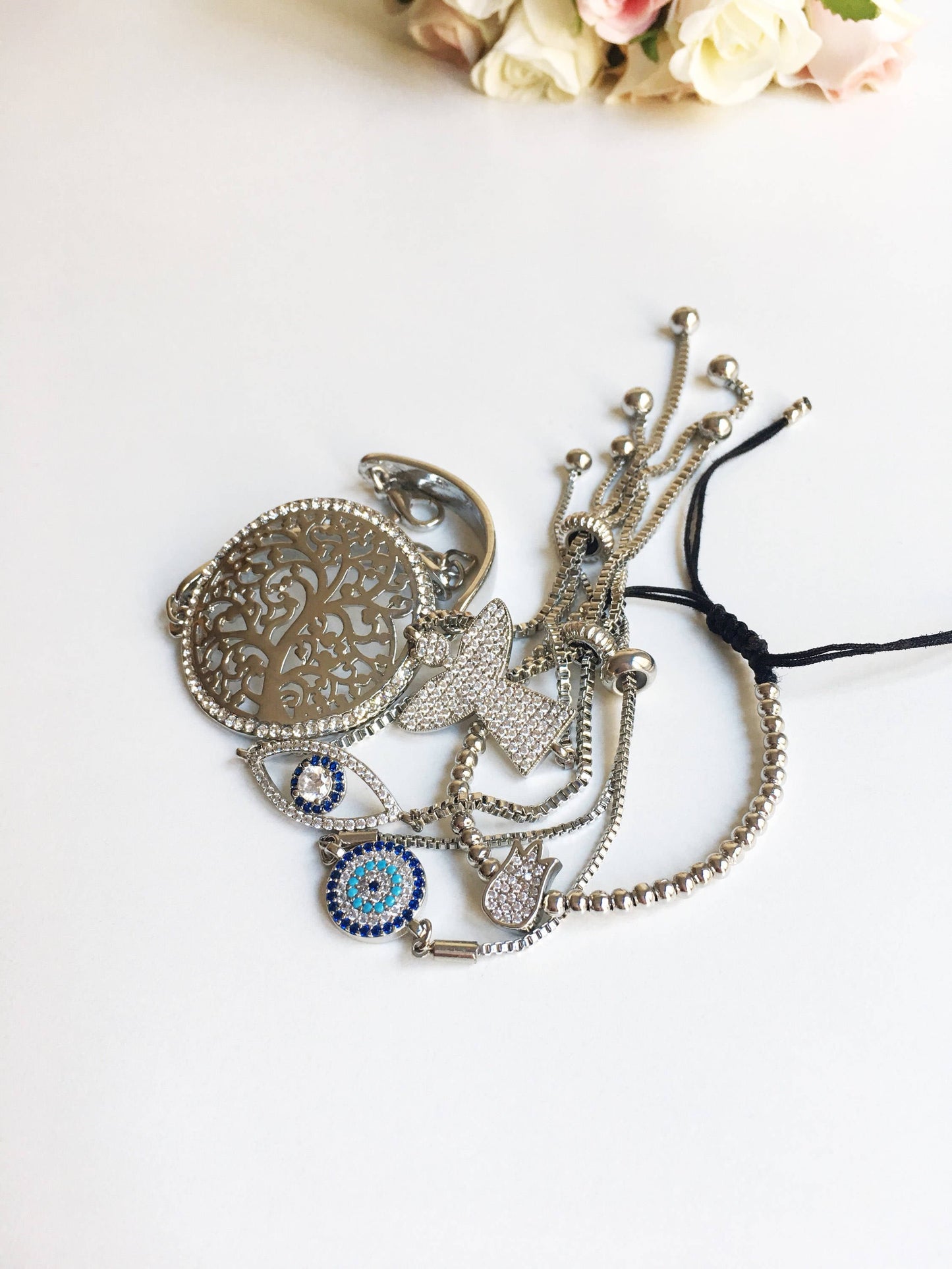 Silver Tree of Life Bracelet Set