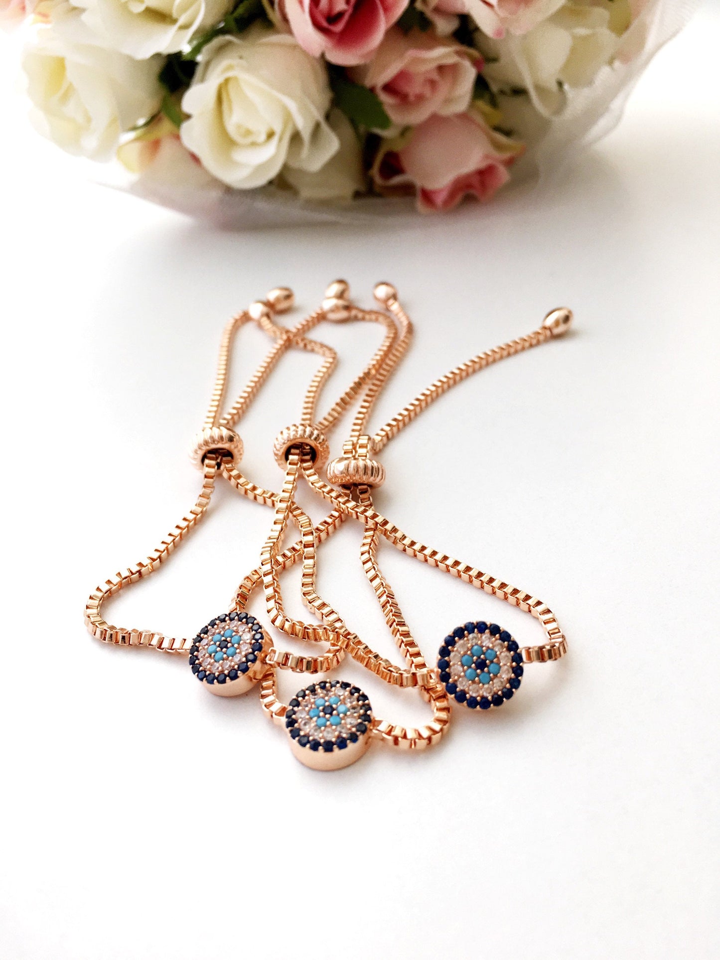 Rose Gold Evil Eye and Tree of Life Bracelets