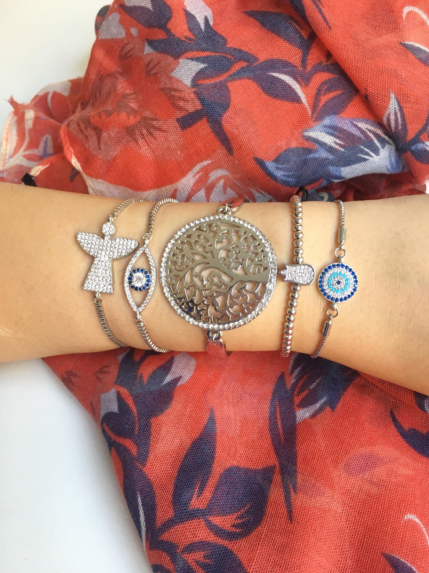 Silver Tree of Life Bracelet Set