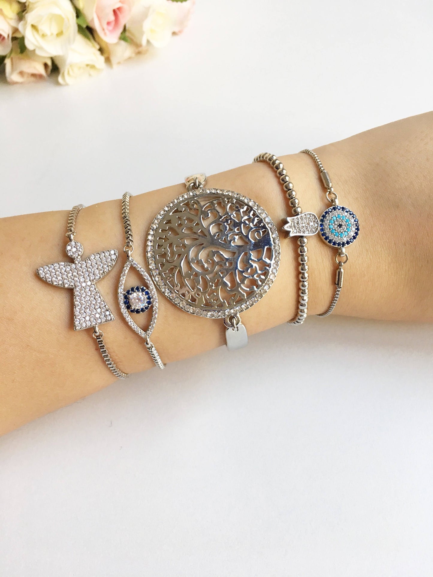 Silver Tree of Life Bracelet Set