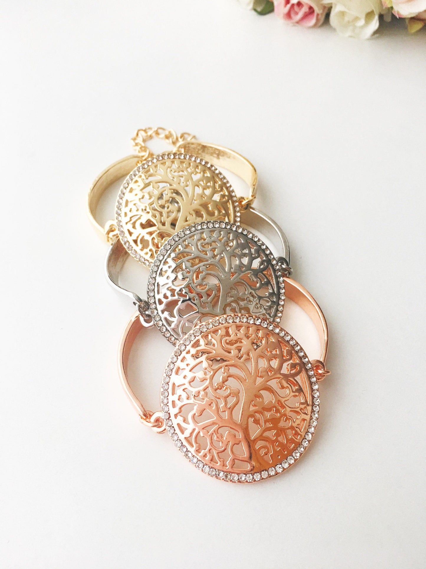 Rose Gold Evil Eye and Tree of Life Bracelets