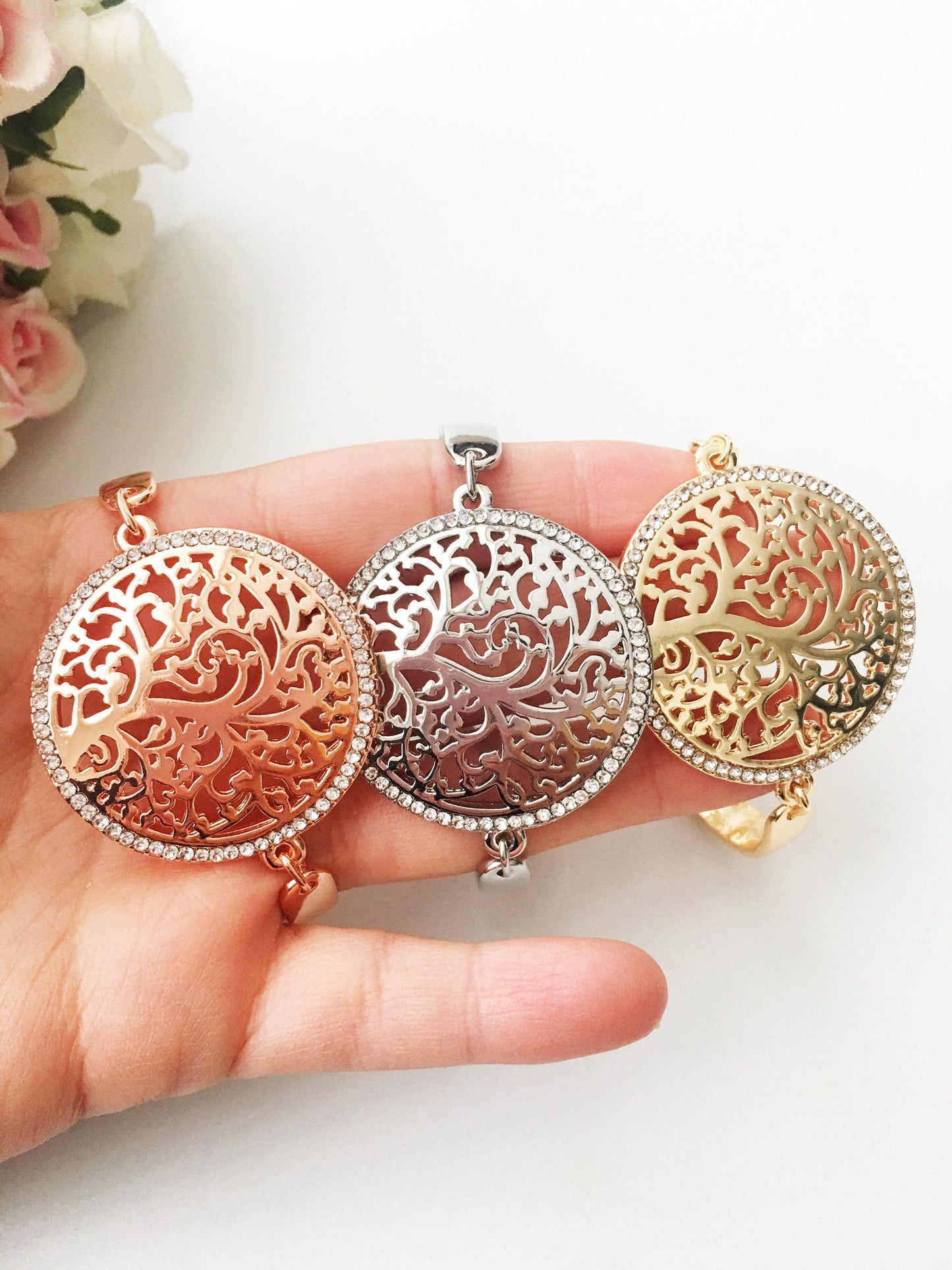 Rose Gold Evil Eye and Tree of Life Bracelets