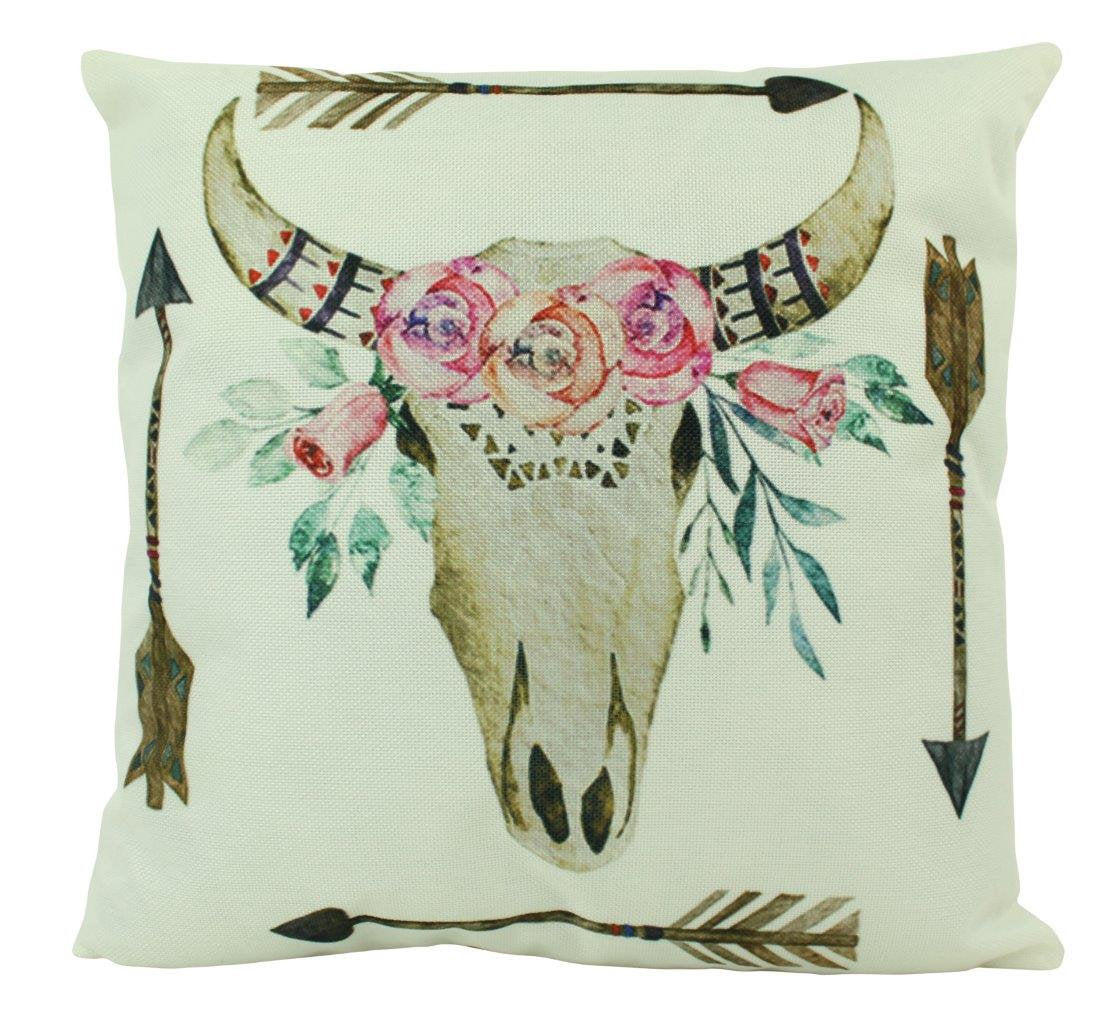 Boho Buffalo Skull and Arrows Pillow Cover