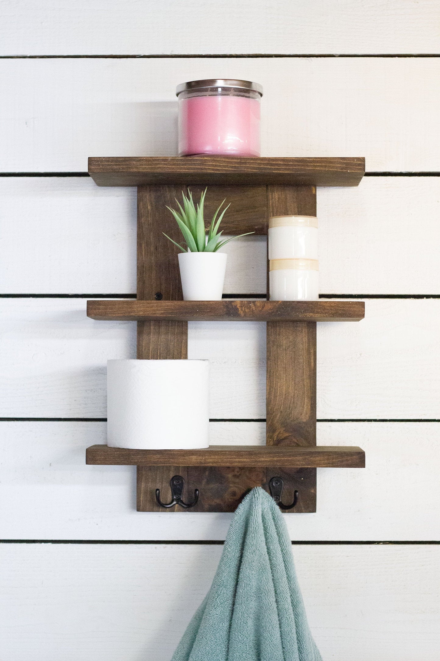 Bohemian Floating Shelf with Towel Hooks