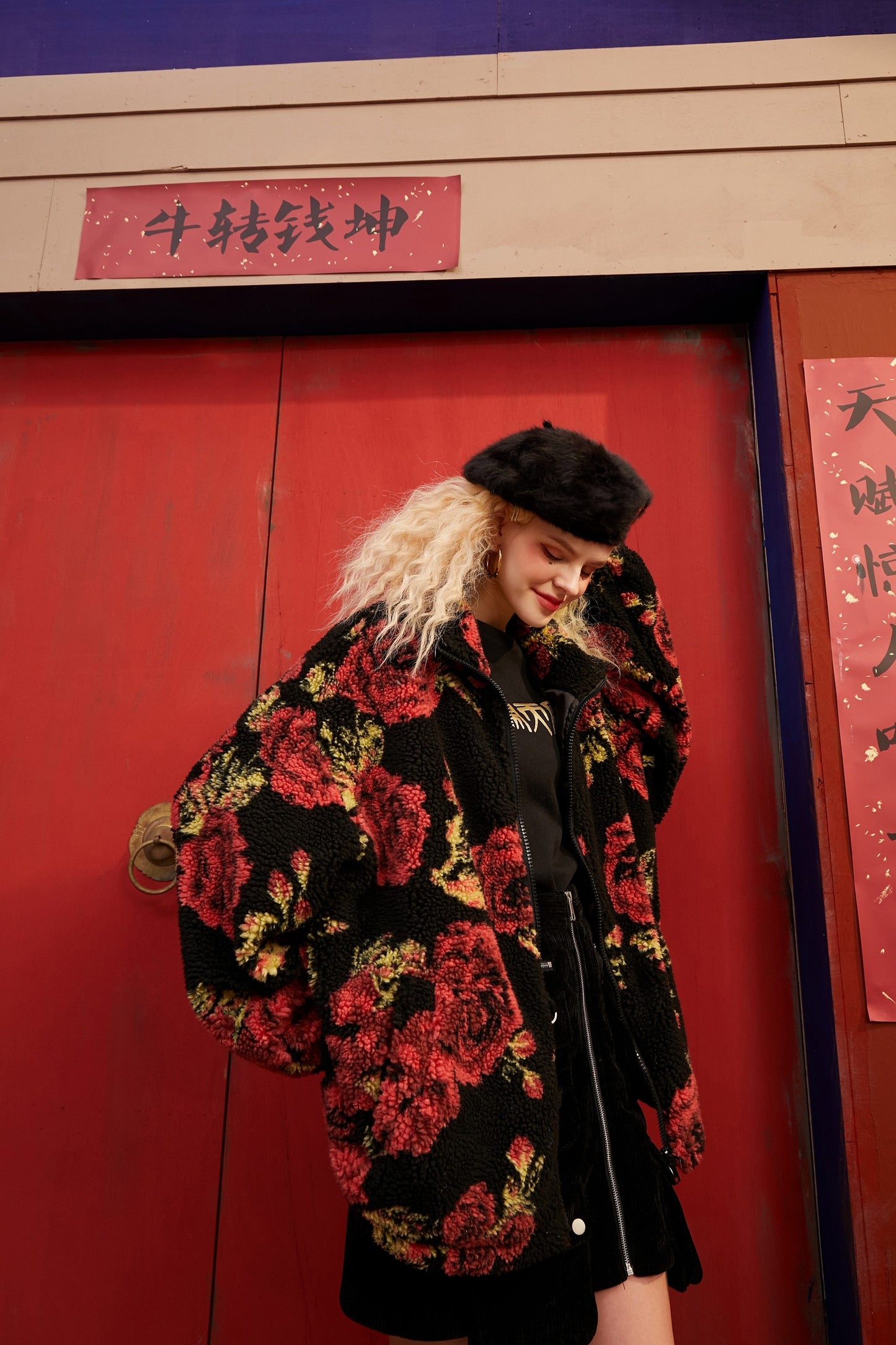 Rose Jacquard Oversize Jacket – Vintage Boho Essential