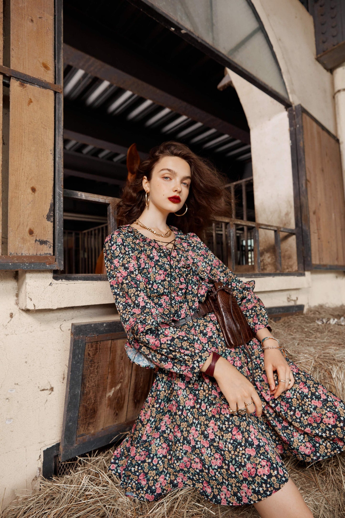 Floral Print High Waist Casual Vintage Chiffon Boho Dress