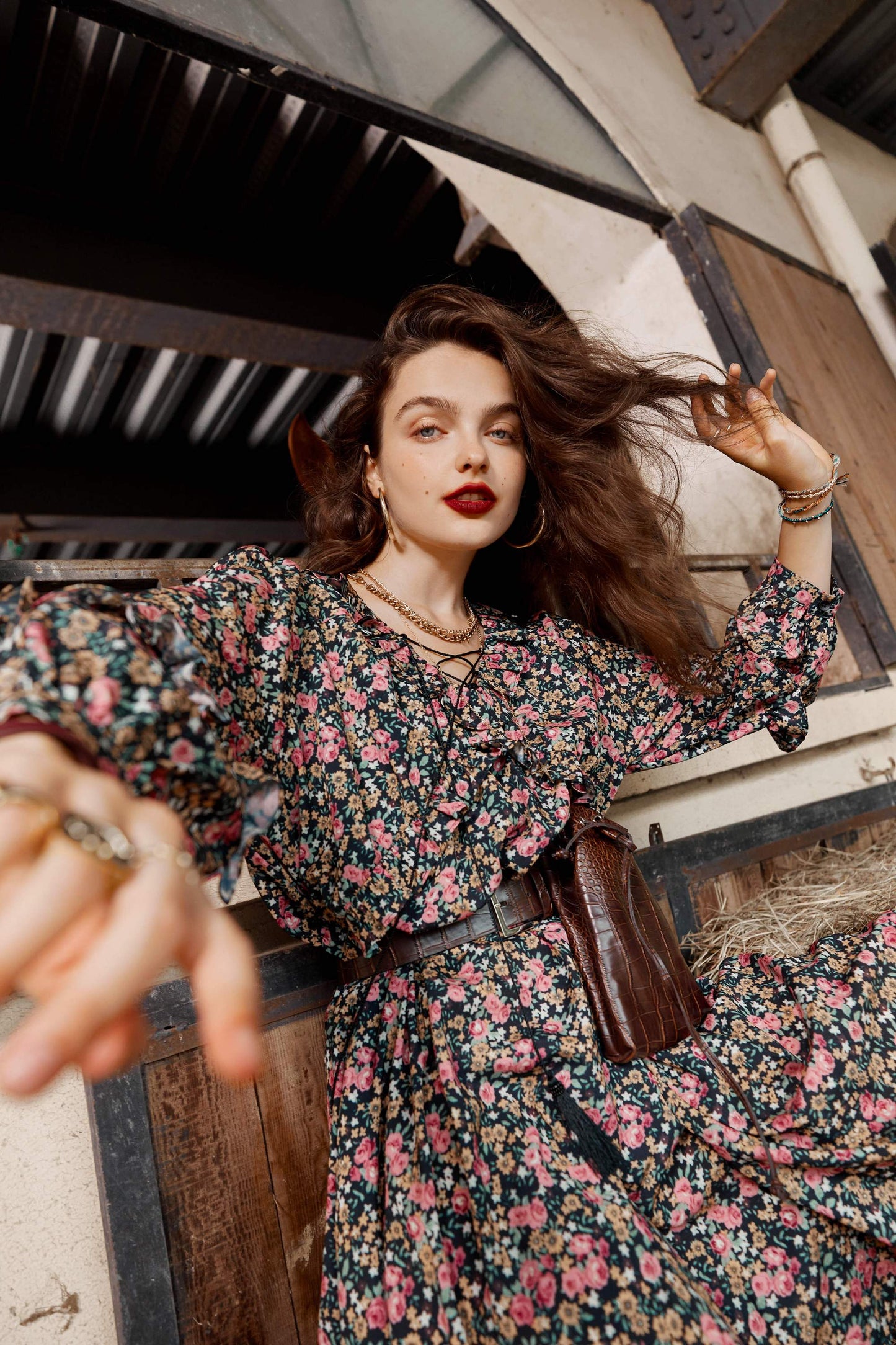 Floral Print High Waist Casual Vintage Chiffon Boho Dress