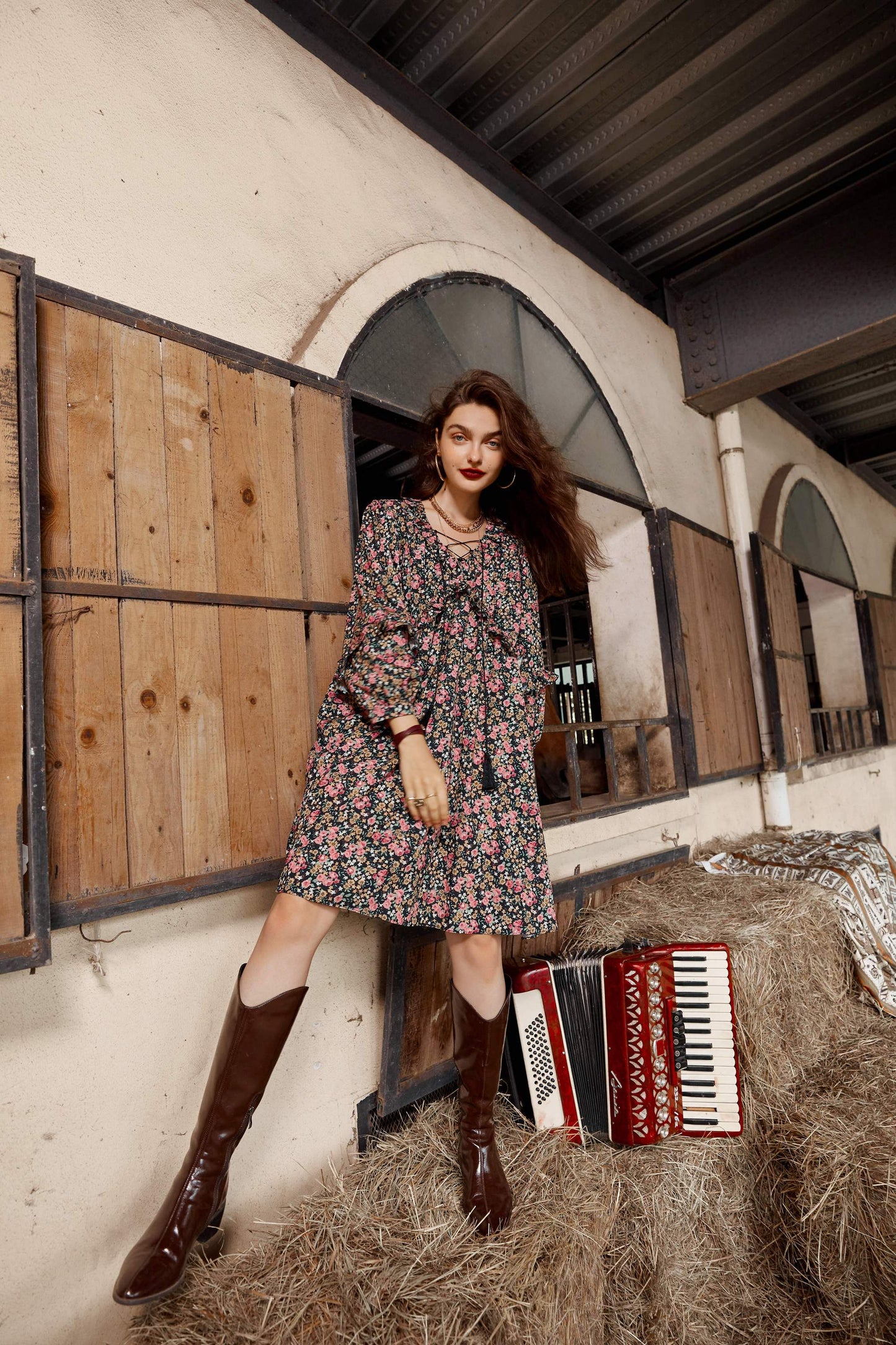 Floral Print High Waist Casual Vintage Chiffon Boho Dress
