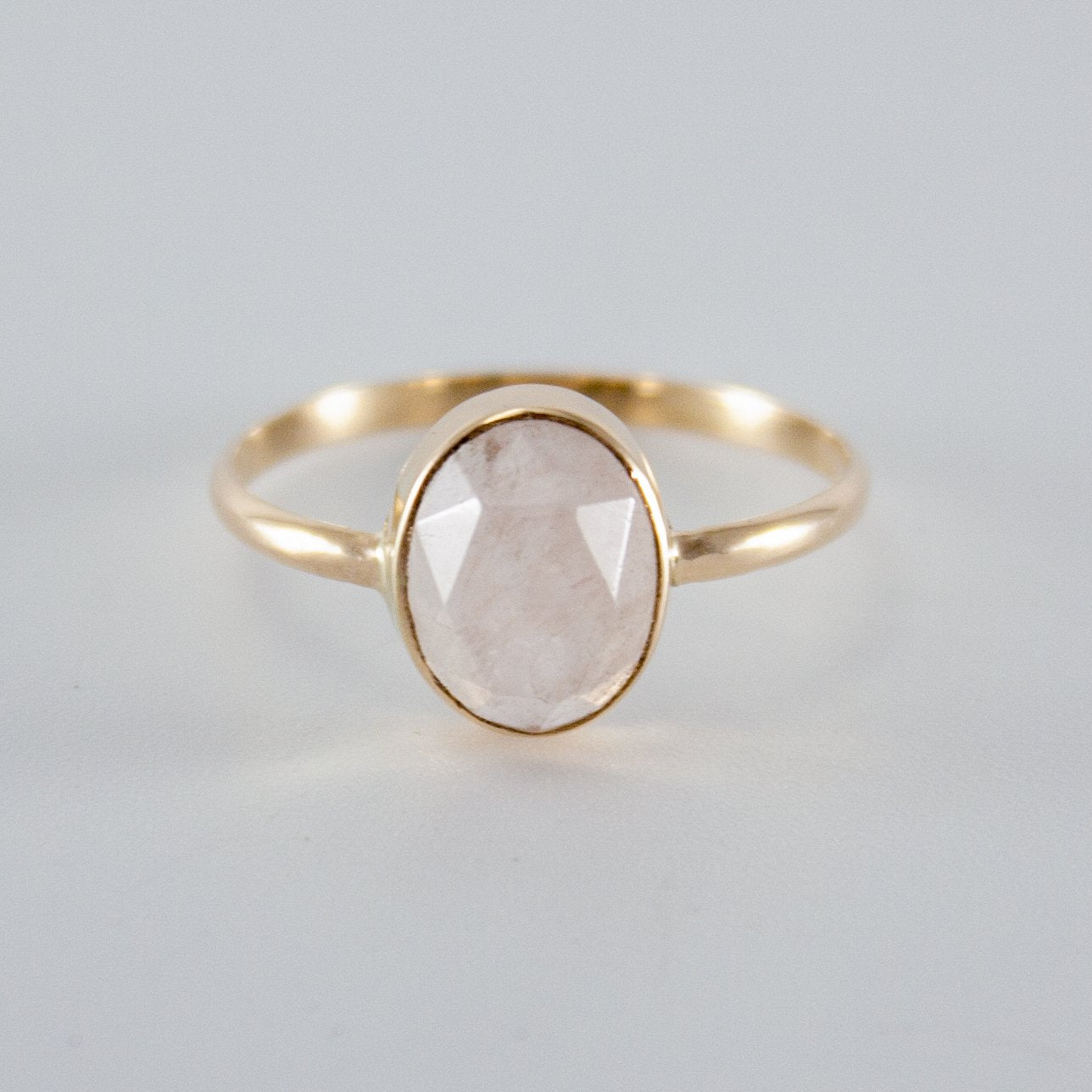 Rose Quartz Open Bezel 14k Gold Ring