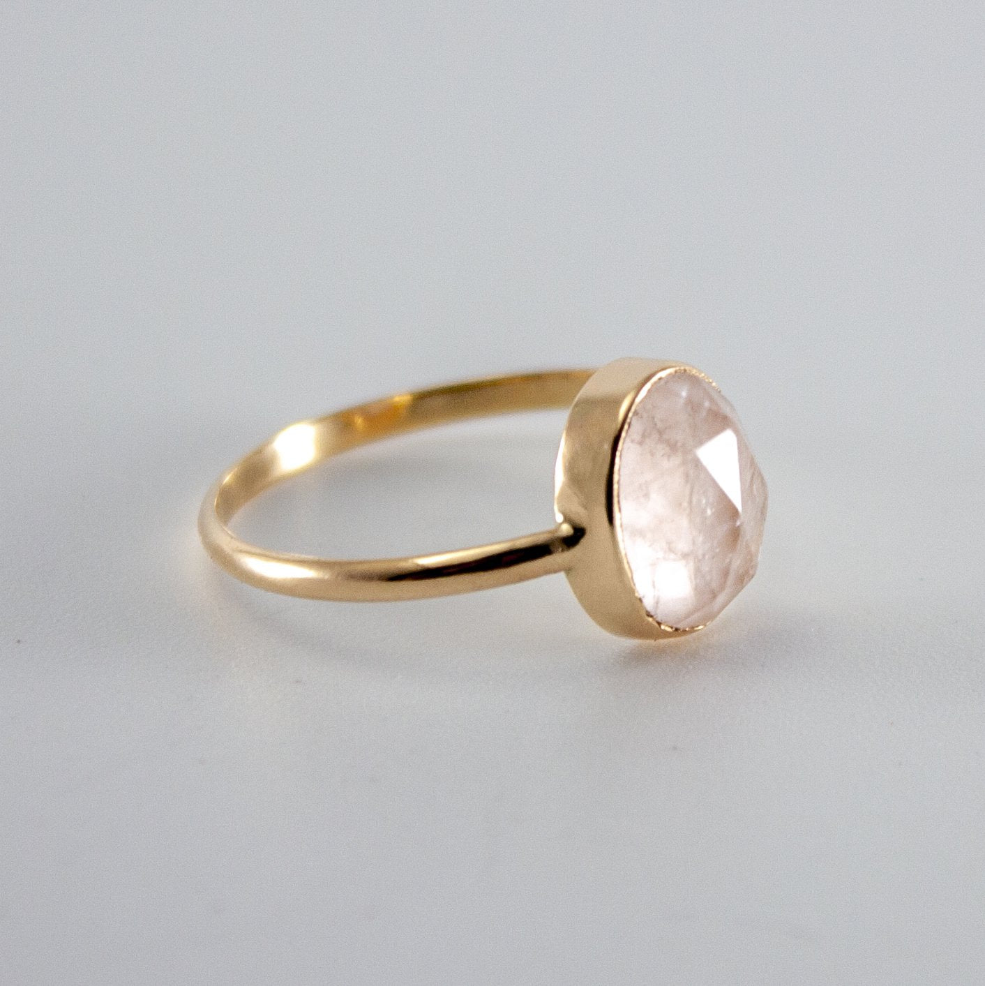 Rose Quartz Open Bezel 14k Gold Ring