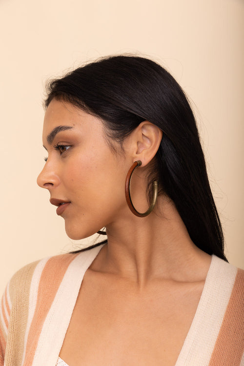 Bohemian Charm Leather & Brass Hoop Earrings