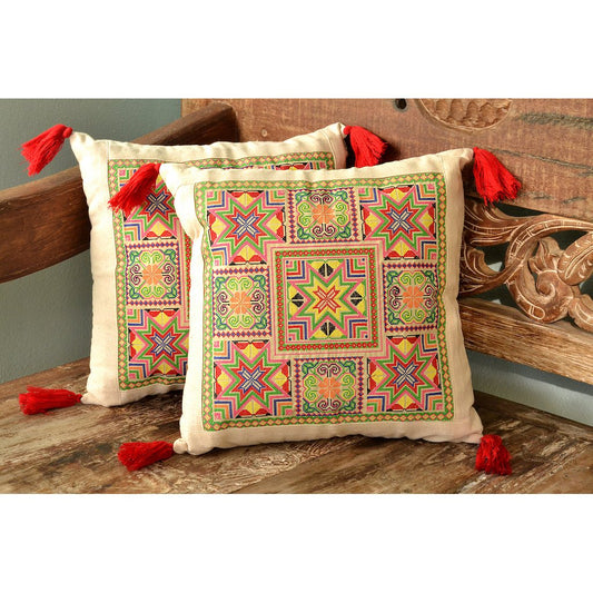 Needlepoint Tassel Pillow Cover – Boho Chic with Artisan Flair